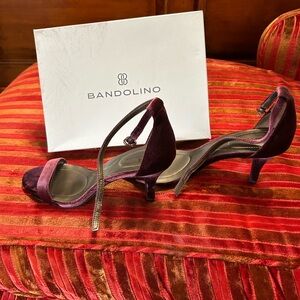 Bandolino purple shoe, with heel and strap around ankle.